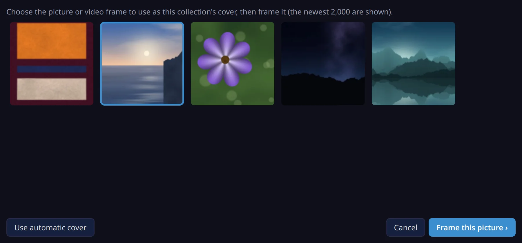 The cover picker showing a grid of candidate pictures.