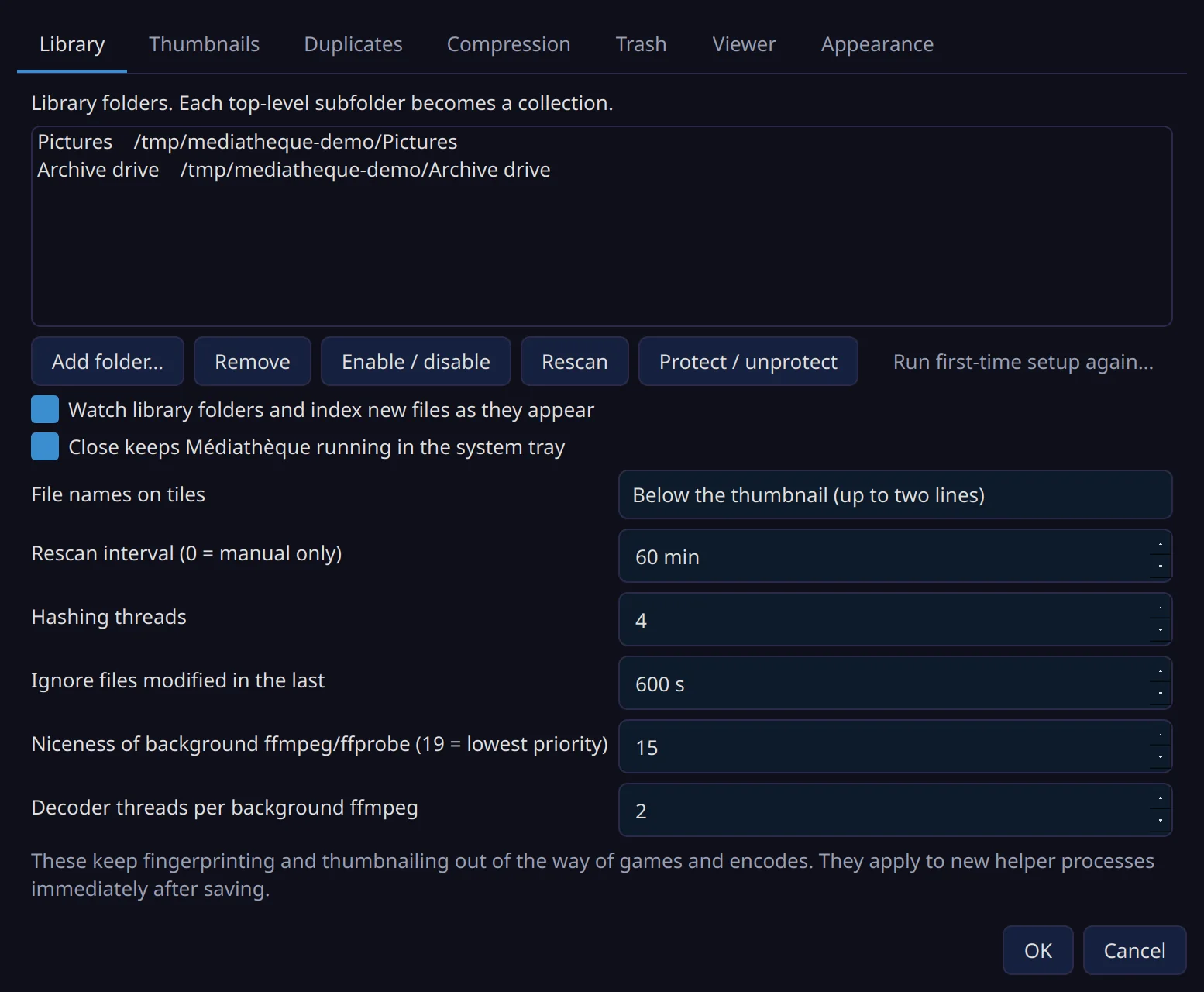 The Settings dialog on its Library tab.
